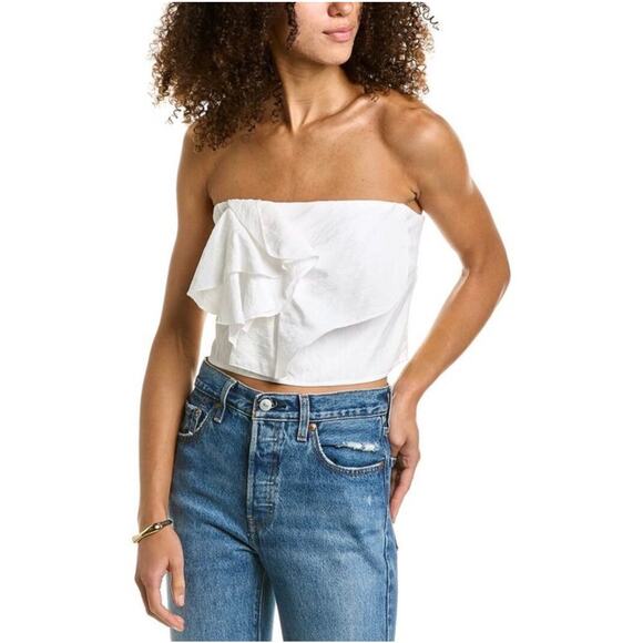 Vince White Draped Ruffle Strapless Top - Picture 1 of 9